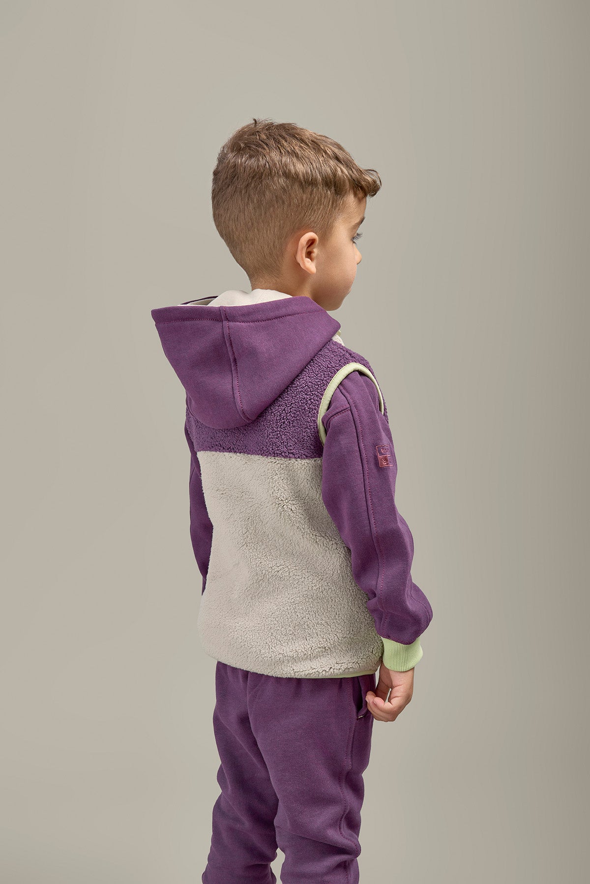 Kids Geothermal Grey & Amethyst Purple Borg Gilet
