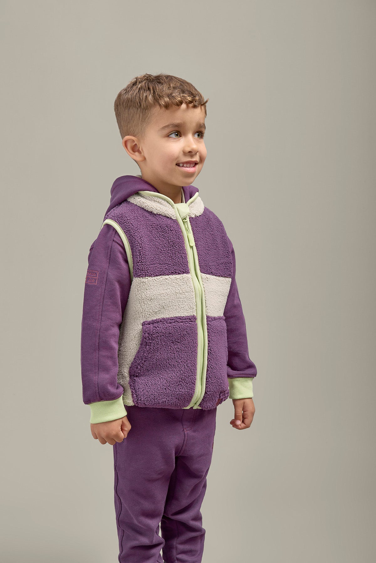 Kids Geothermal Grey & Amethyst Purple Borg Gilet