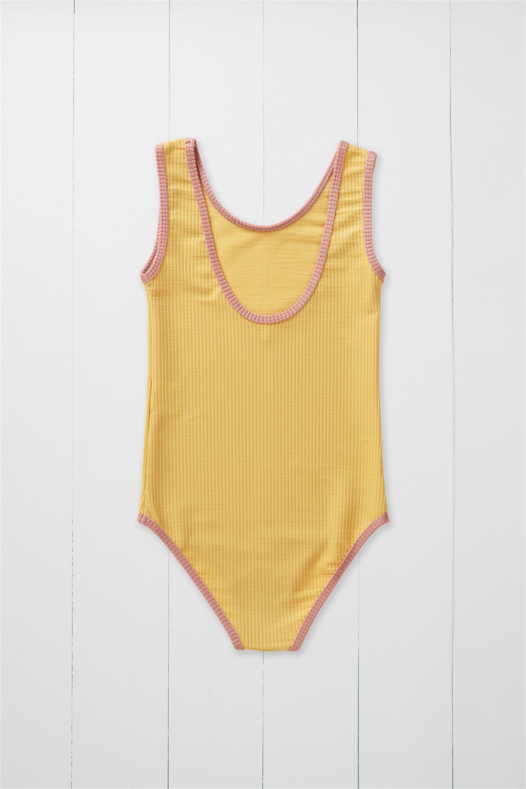 Ochre Ribbed Kids Swimsuit