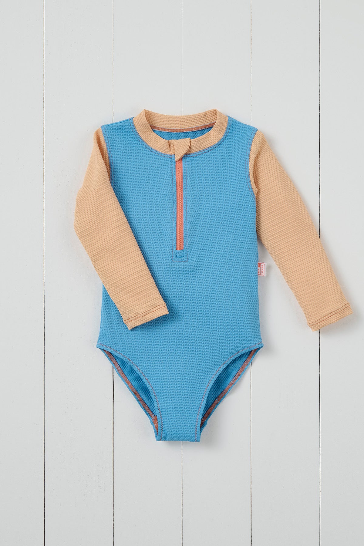 Cornflower Blue Ribbed Kids Long Sleeve Swimsuit