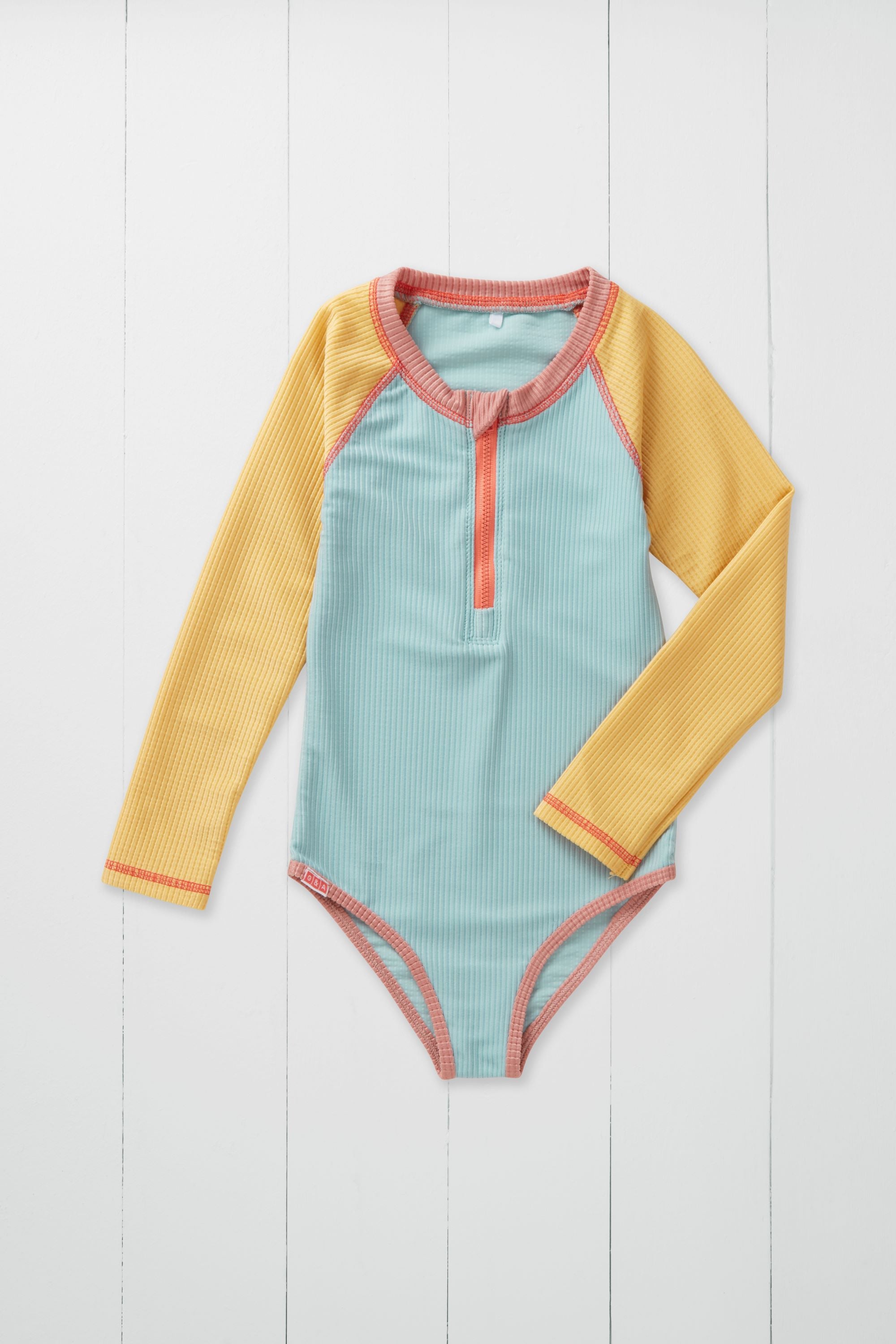 Pistachio Ribbed Kids Long Sleeve Swimsuit