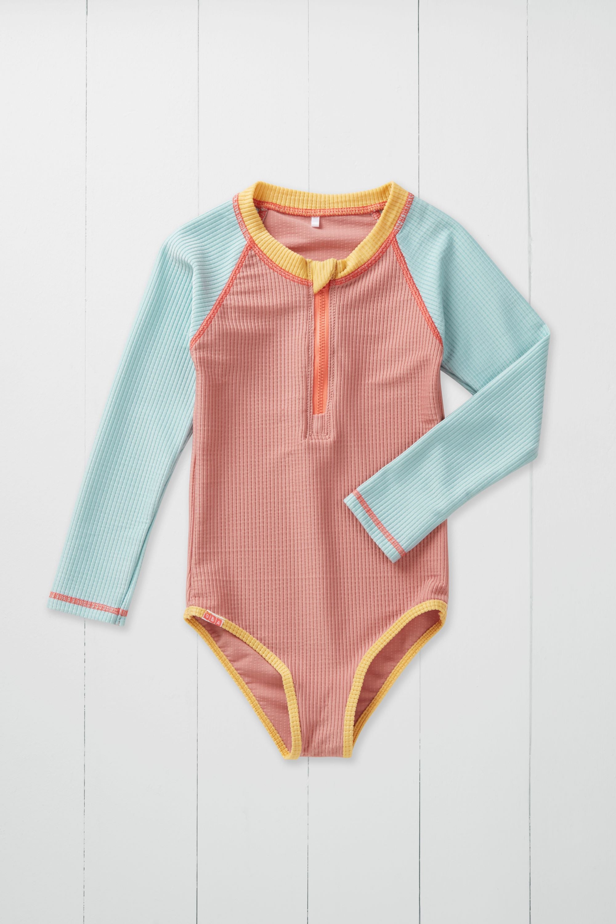 Rose Ribbed Kids Long Sleeve Swimsuit