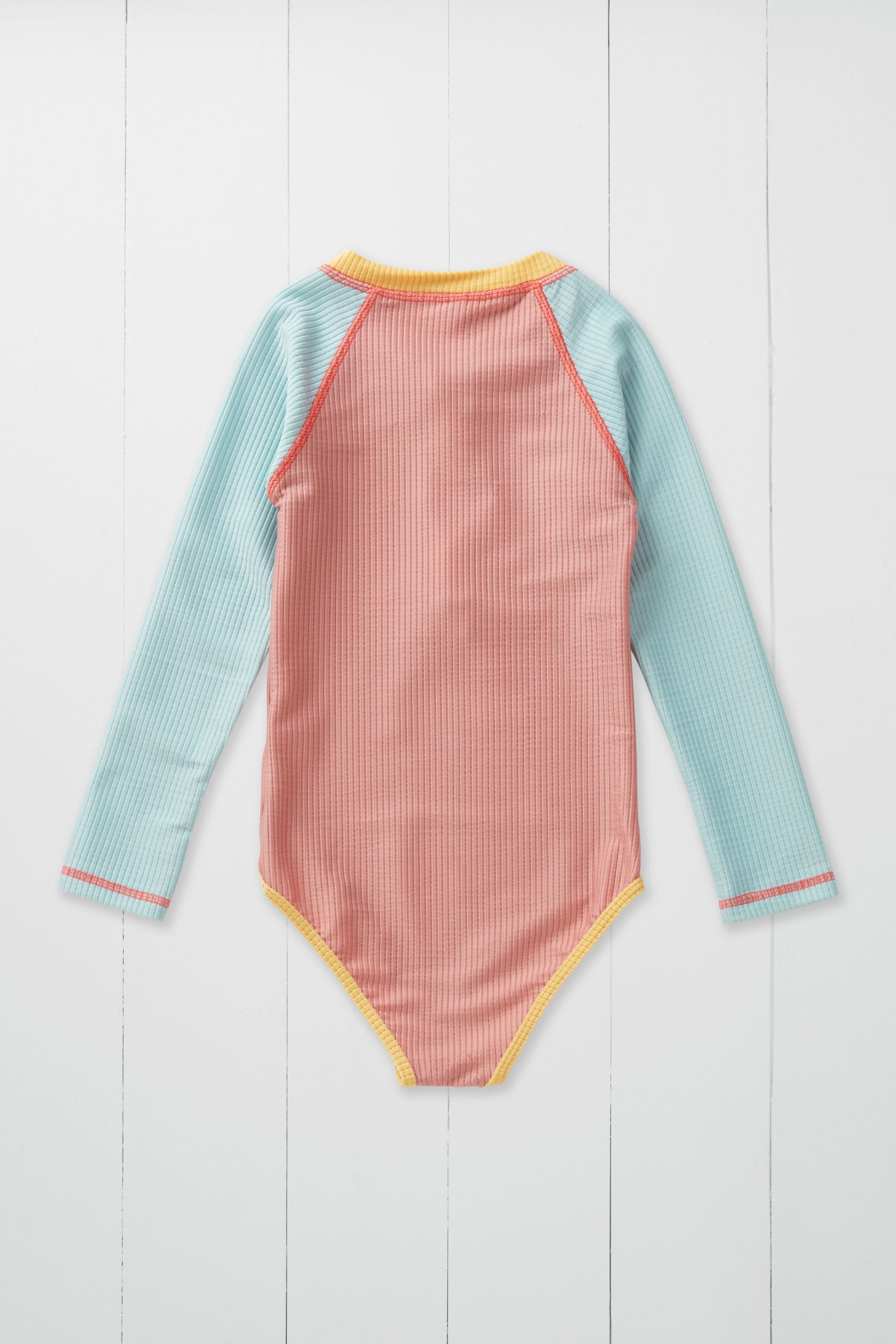 Rose Ribbed Kids Long Sleeve Swimsuit