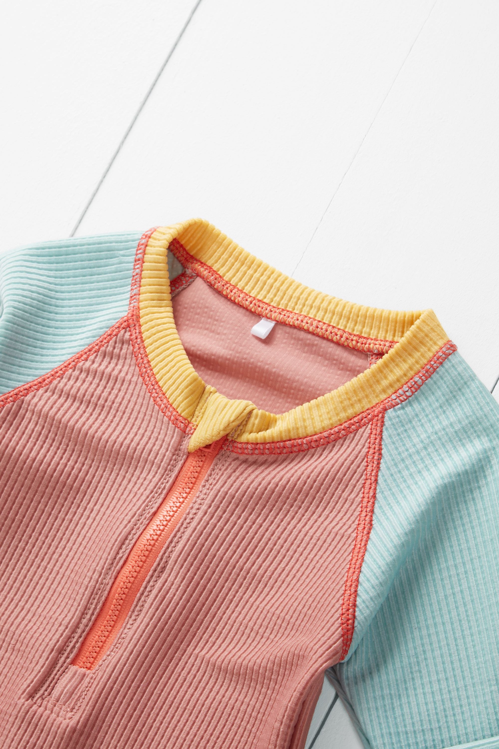 Rose Ribbed Kids Long Sleeve Swimsuit