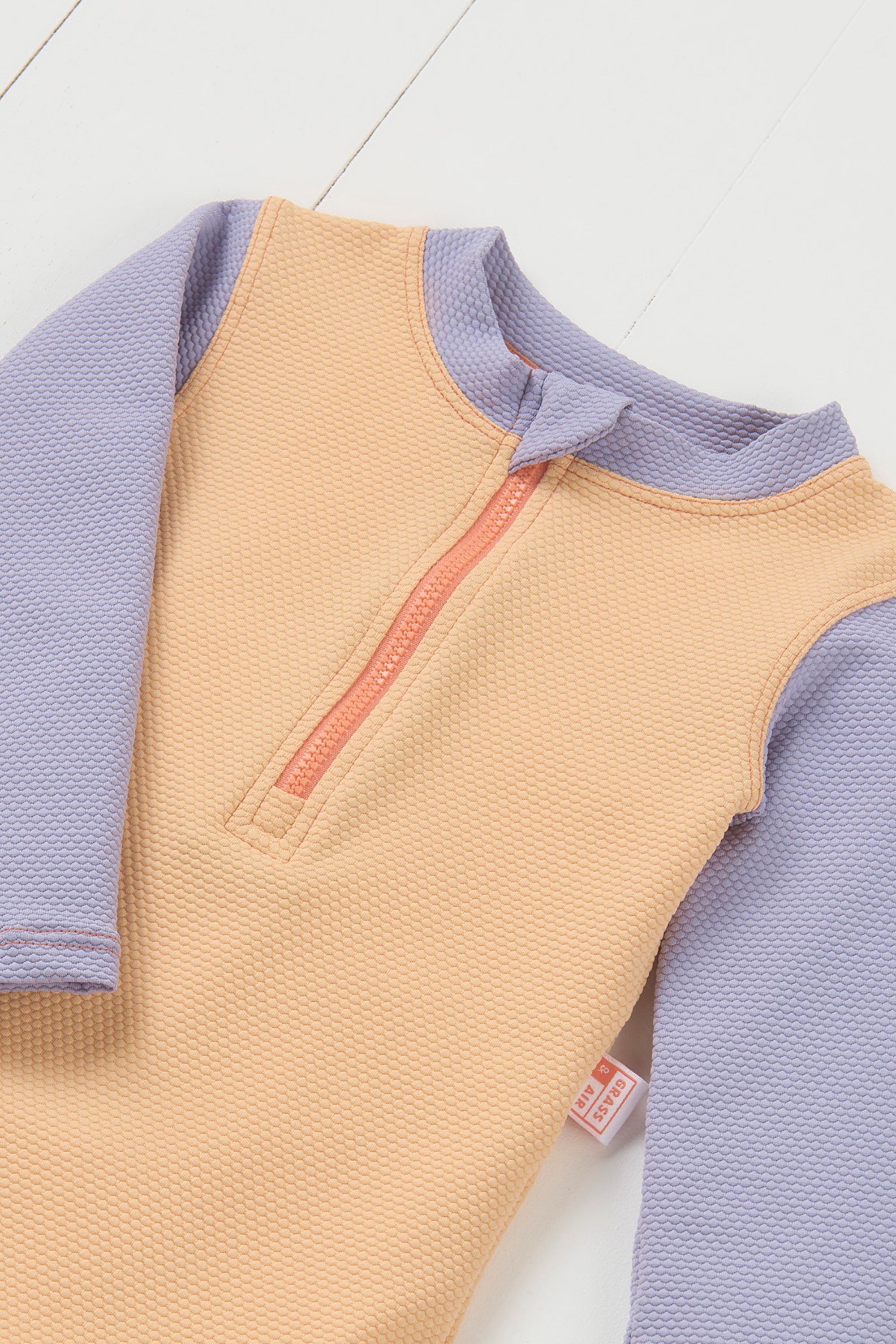 Peach Ribbed Kids Long Sleeve Swimsuit