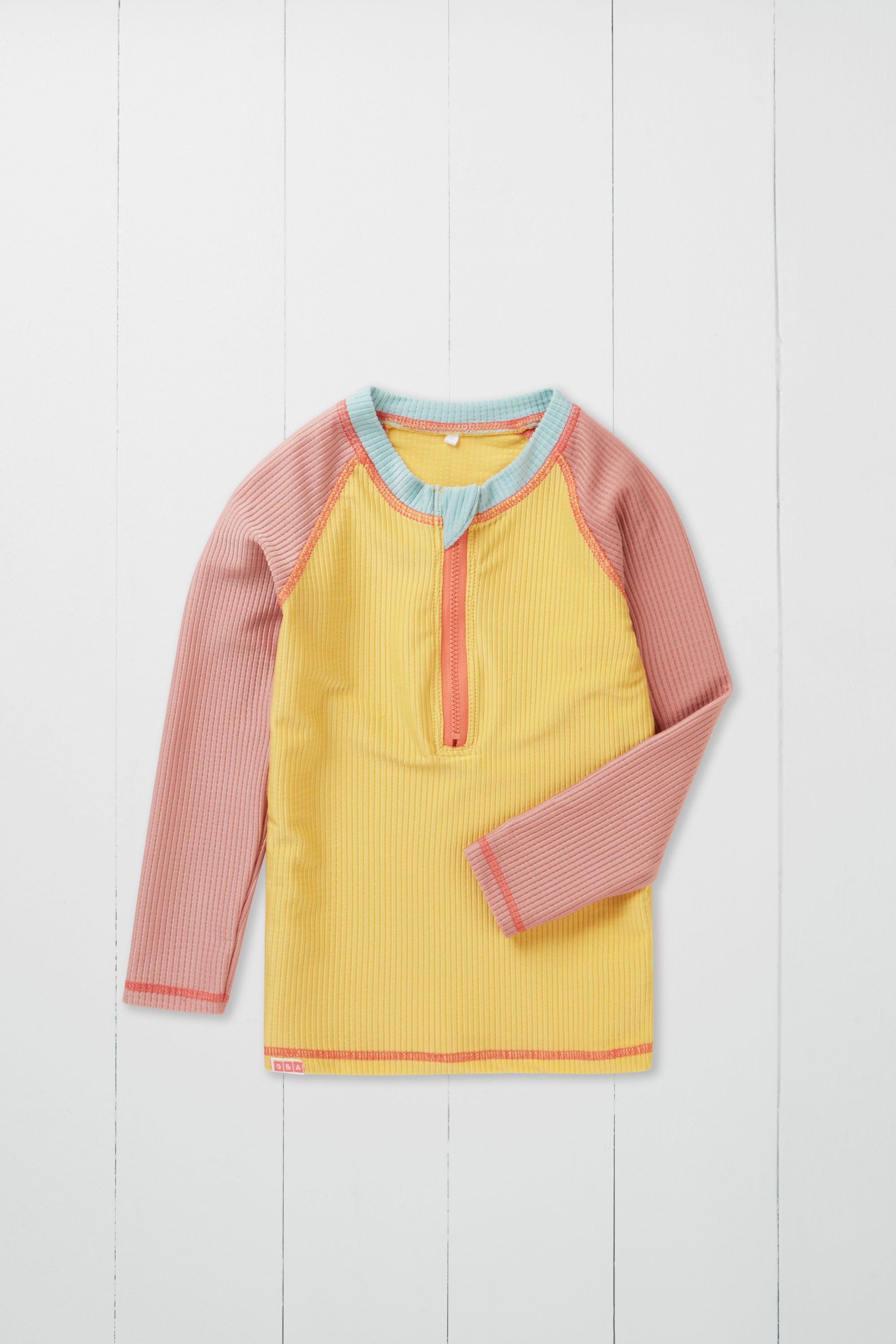 Ochre Ribbed Kids Long Sleeve Rash Vest