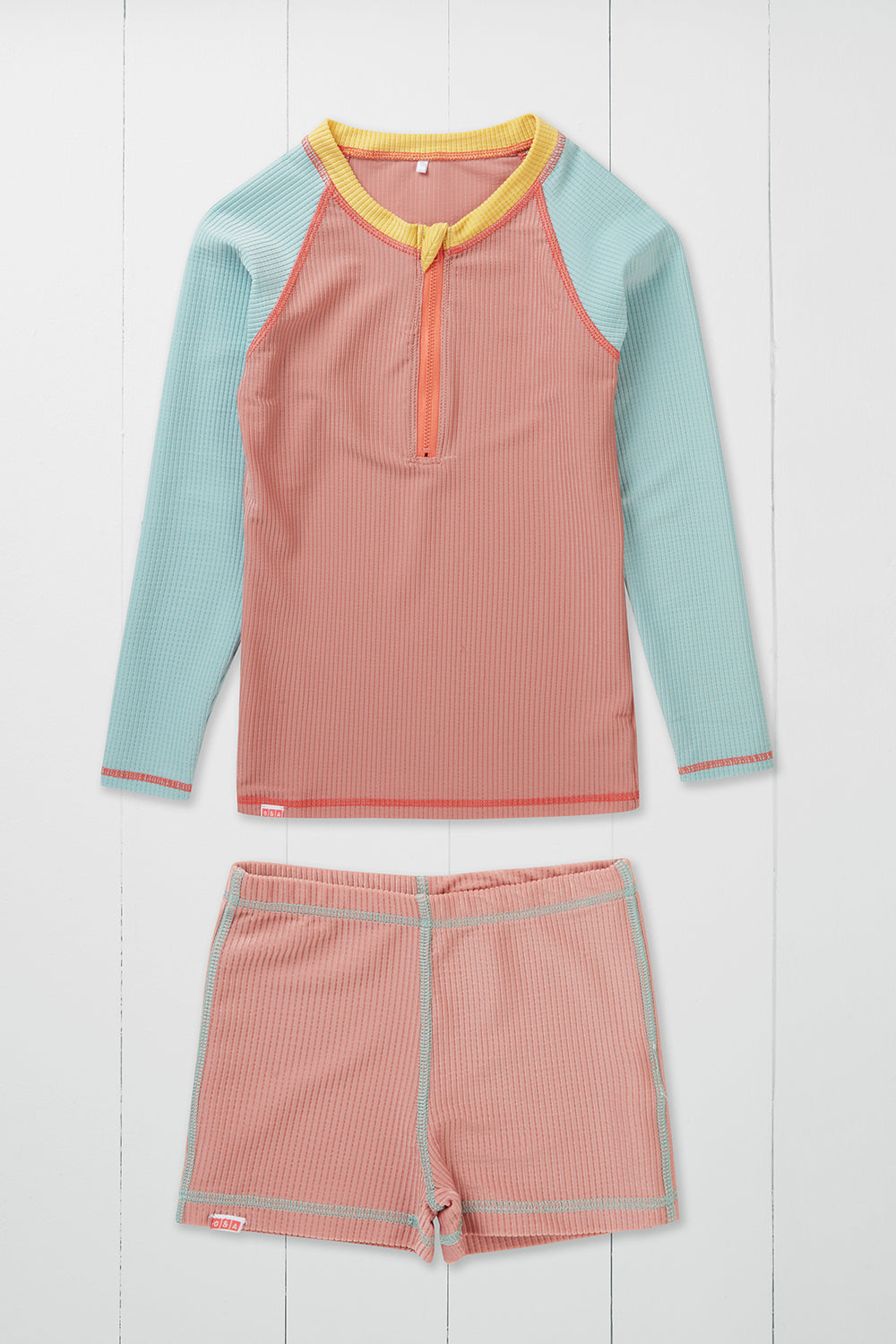 Rose Ribbed Kids Long Sleeve Rash Vest