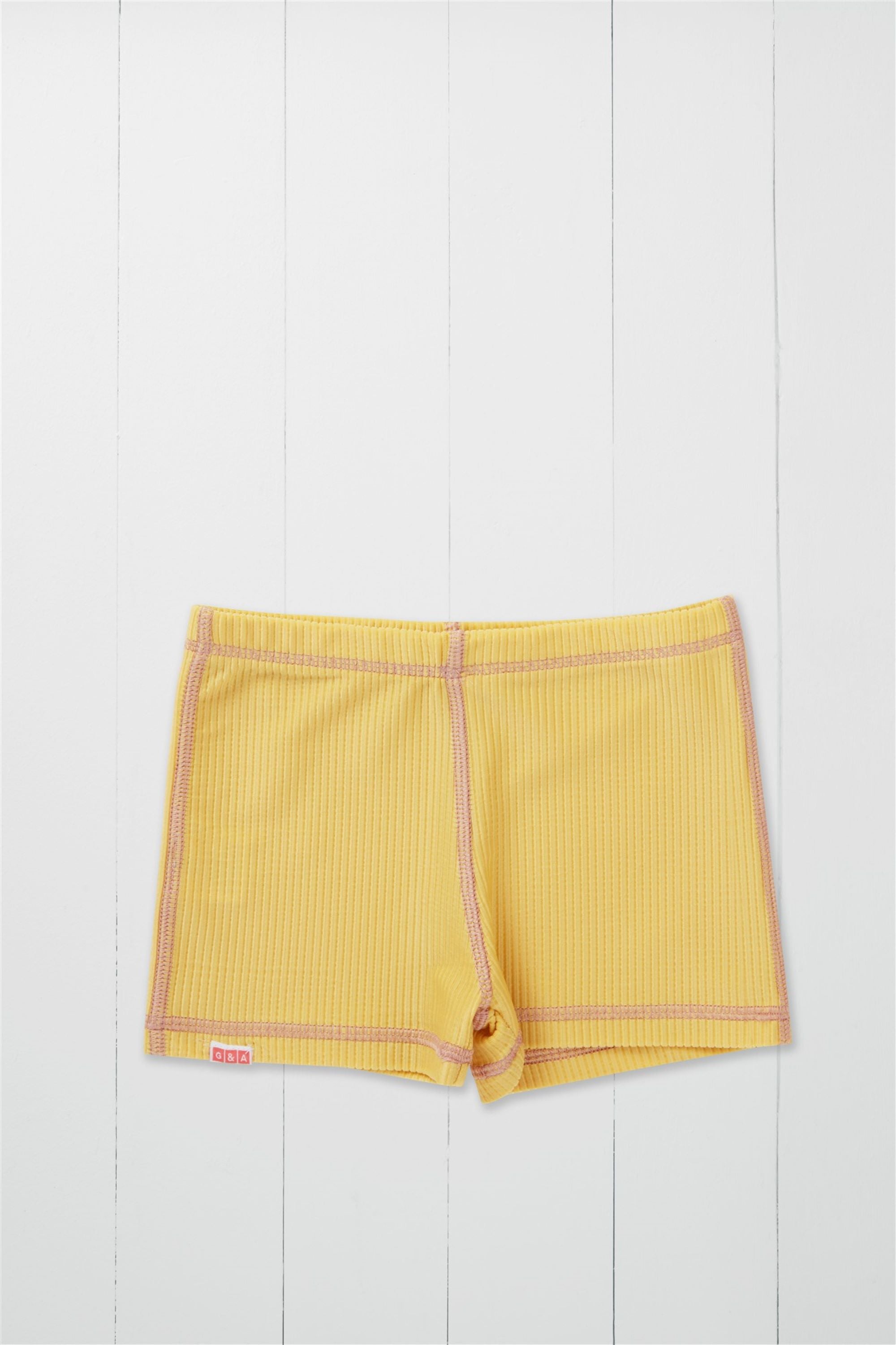 Ochre Ribbed Kids Shortie Swim Shorts