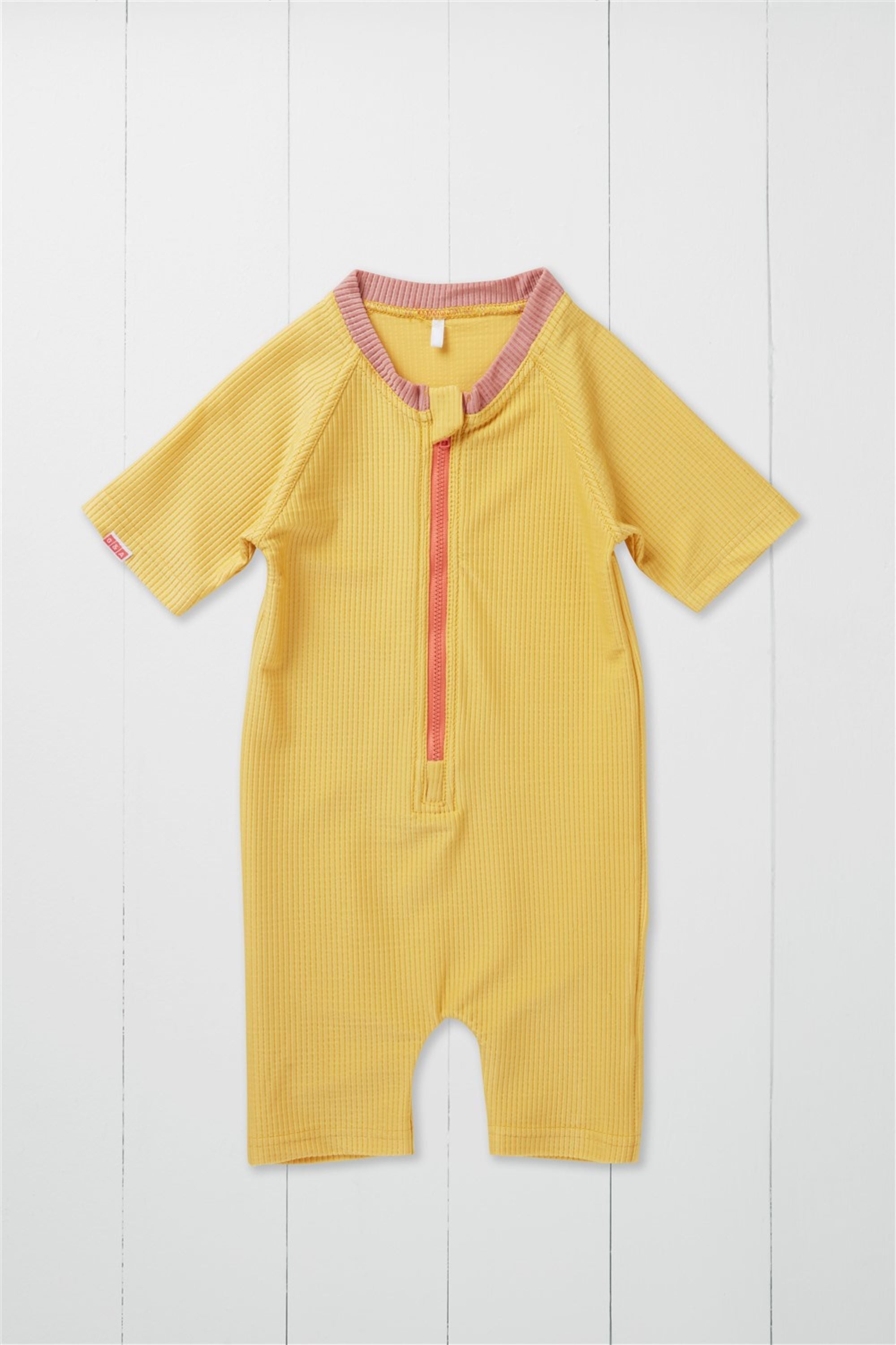 Ochre Ribbed Kids Shortie Swimsuit