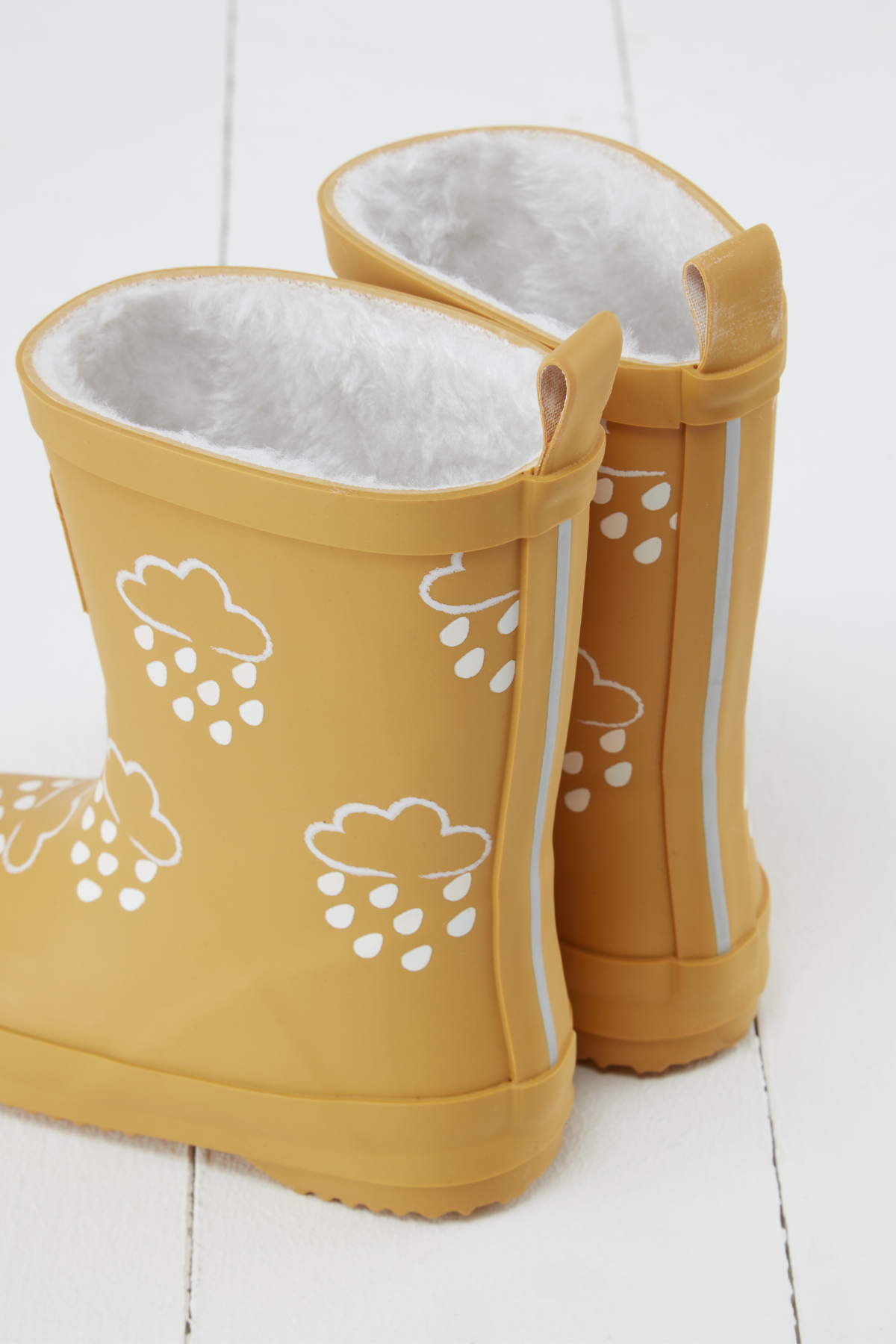 Ochre Colour-Changing Kids Wellies with Teddy Fleece Lining