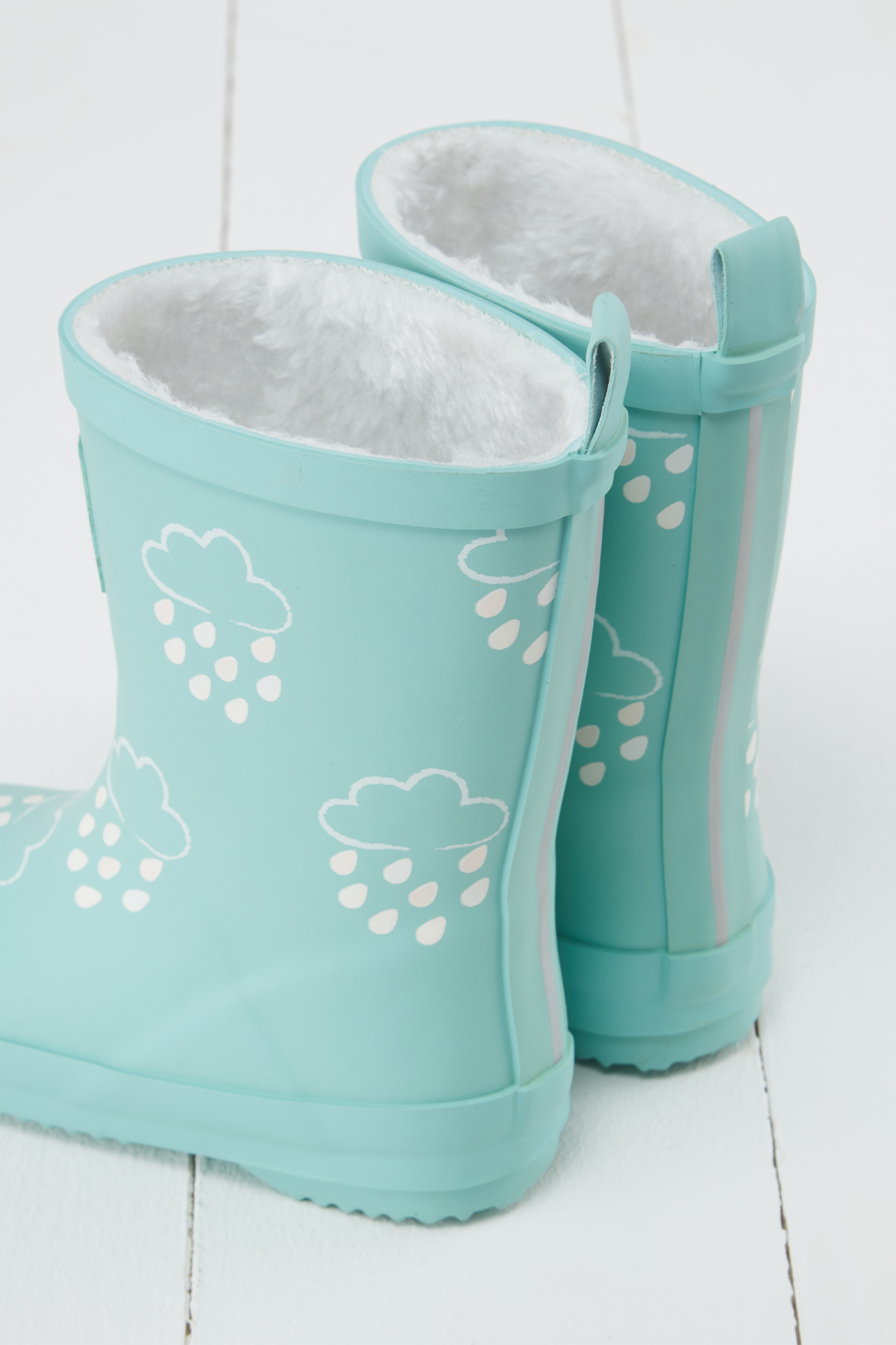 Pistachio Colour-Changing Kids Wellies with Teddy Fleece Lining
