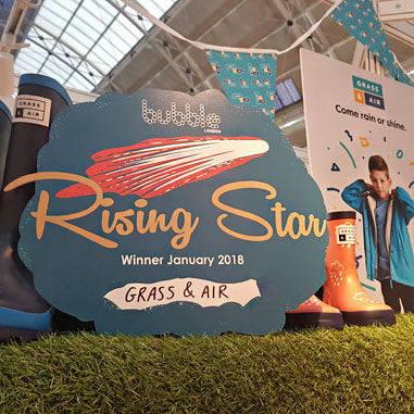 Grass & Air rising star winners plaque on our Bubble London exhibition stand