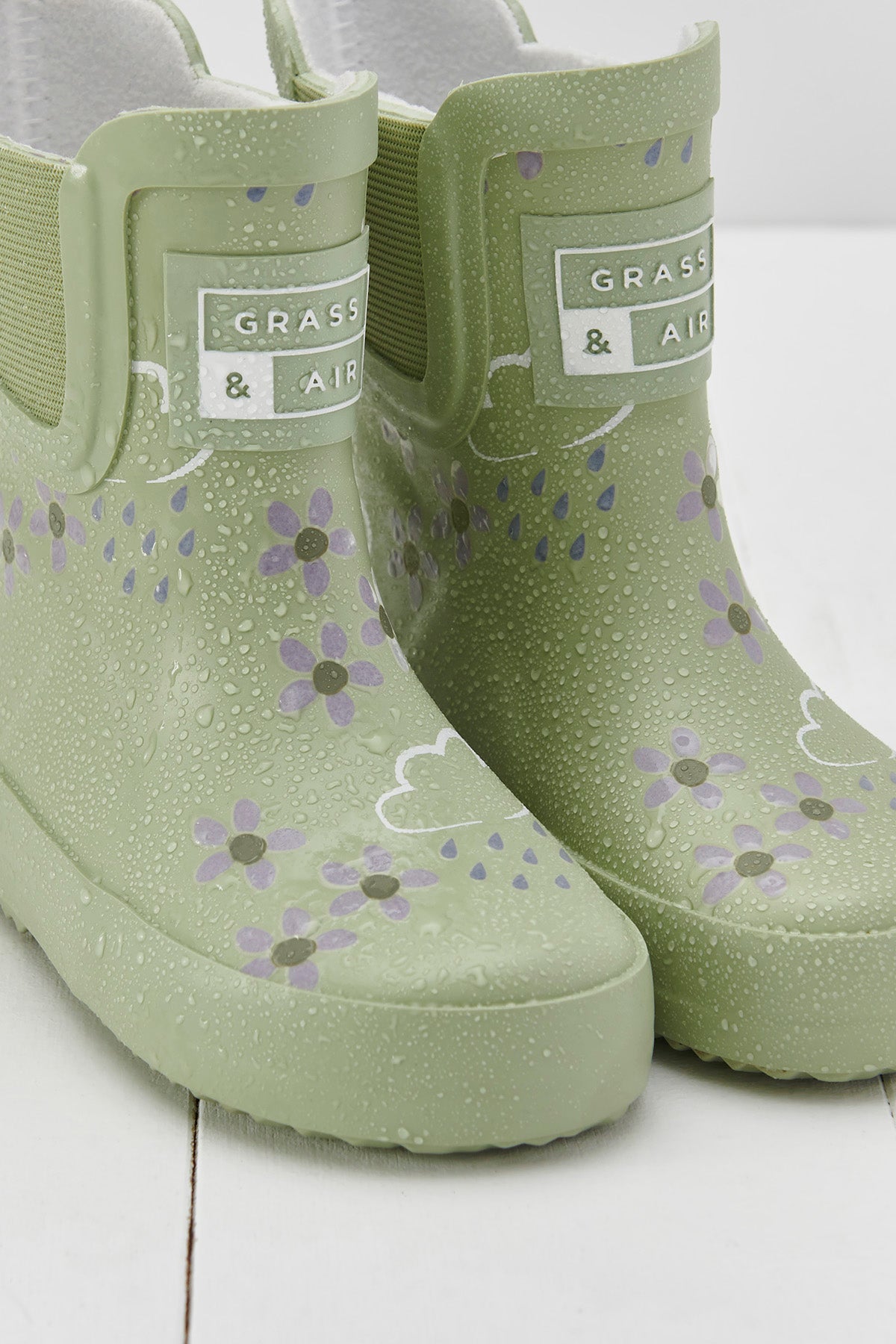 Spring Green Floral Short Colour-Changing Kids Wellies