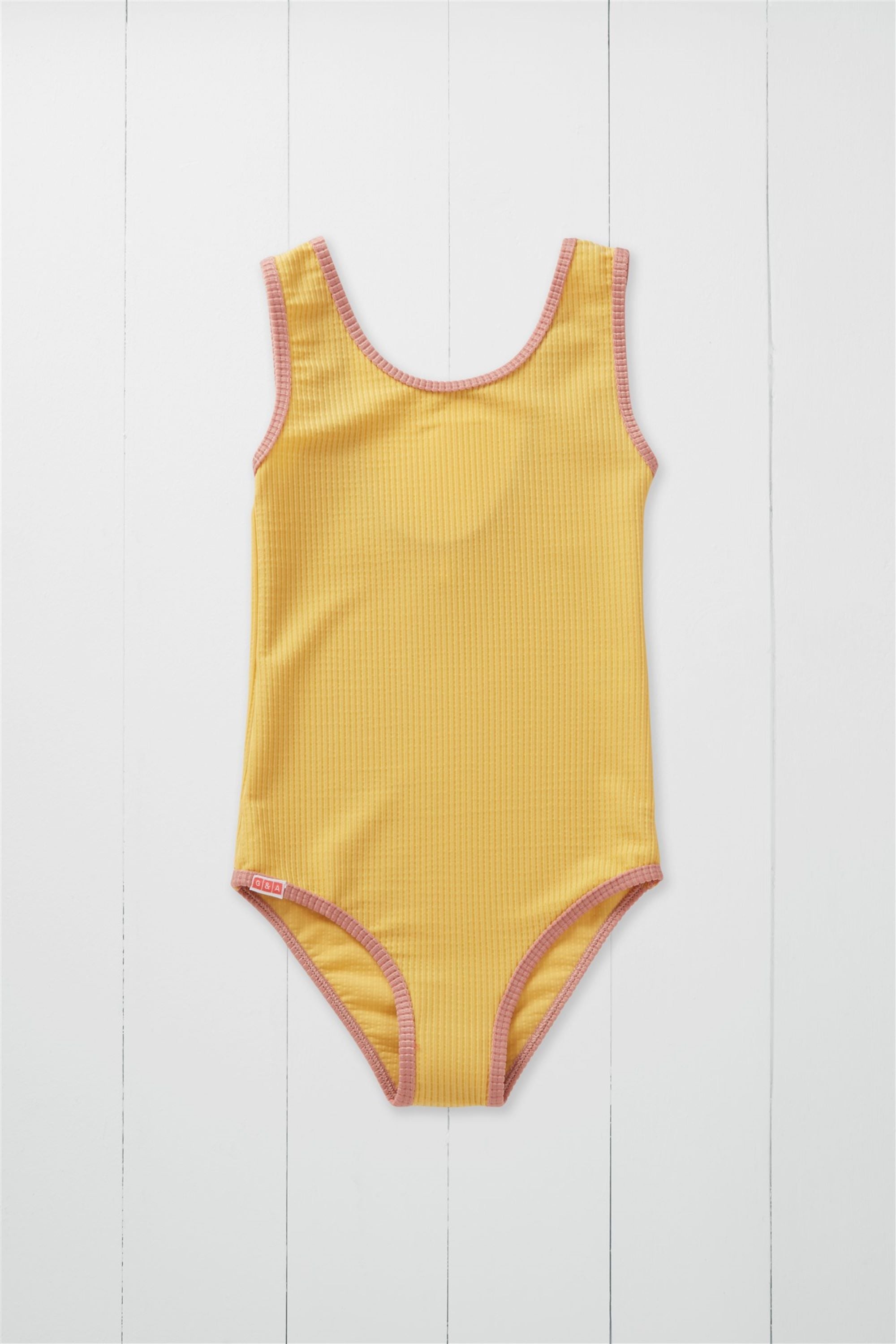 Ochre Ribbed Kids Swimsuit