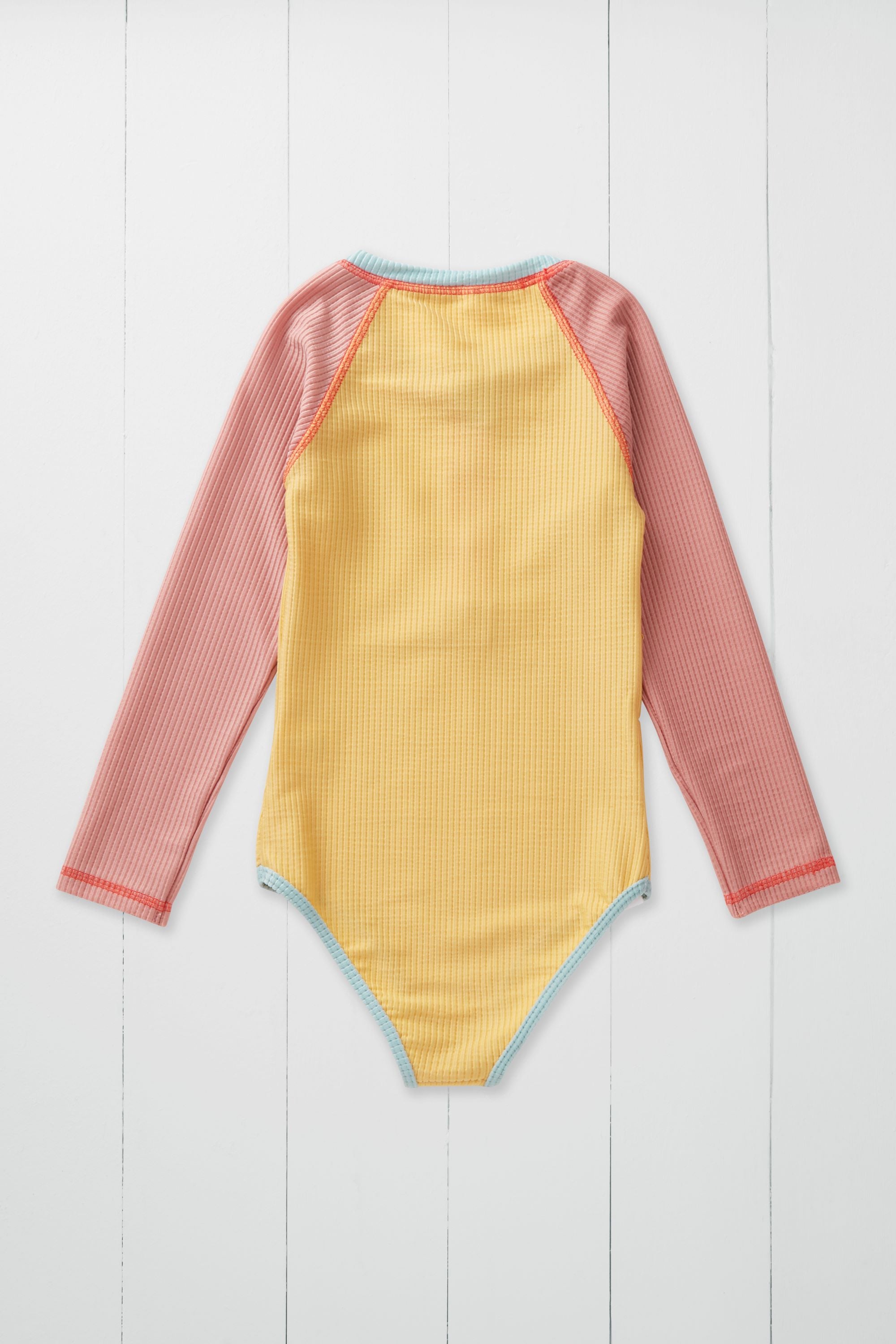 Ochre Ribbed Kids Long Sleeve Swimsuit