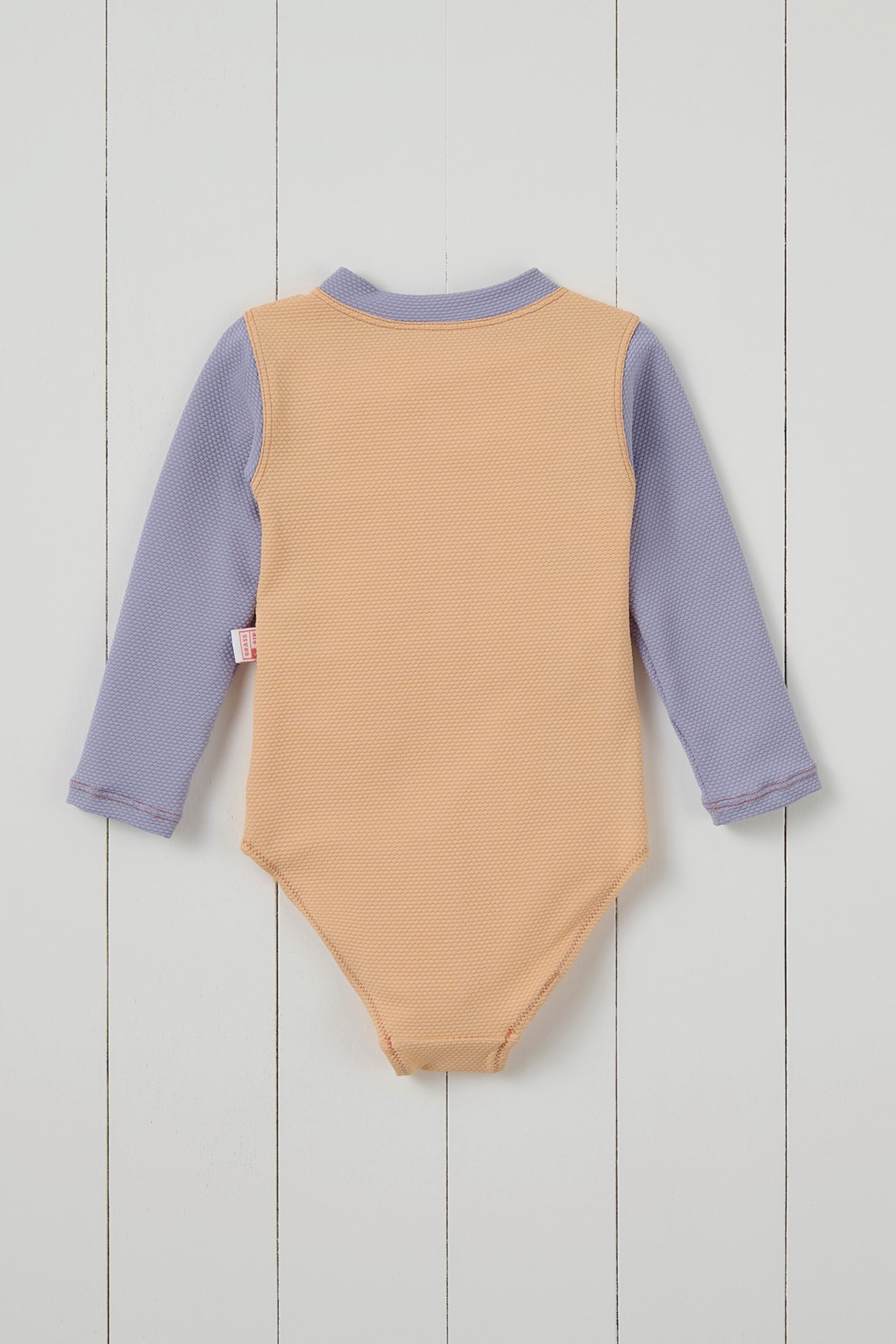 Peach Ribbed Kids Long Sleeve Swimsuit