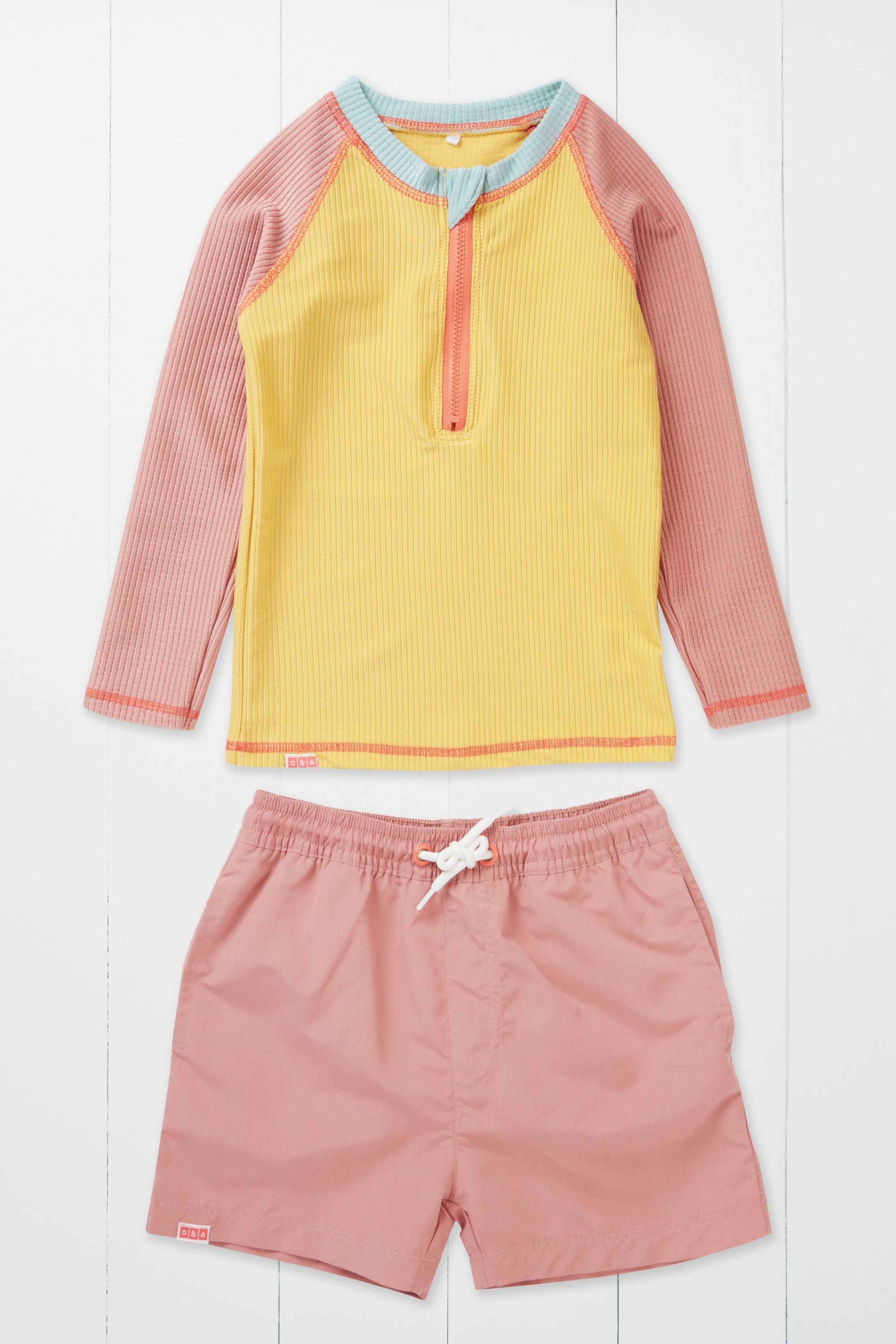 Ochre Ribbed Kids Long Sleeve Rash Vest